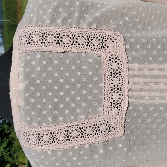 Daniel Rainn Dusty Rose Swiss Dot Crochet Bib Sheer Top Size Small - Picture 8 of 15